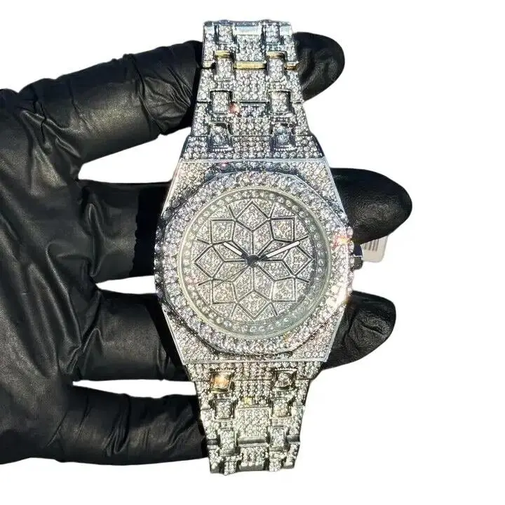 MaxBling81 Men's 44mm Stainless Steel Analog Watch - Iced, Diamond-Look, Blinged-Out, Luxurious Quartz Wristwatch with Simulated Diamond Accents, Hip Hop Luxe Fashion Jewelry Accessory, Stainless Steel Watch, Iced Quartz Watches