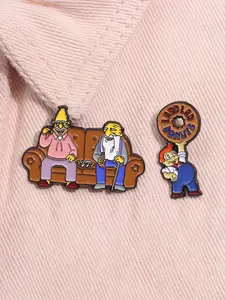 2pcs/set The Simpsons Enamel Pins Cartoon Comedy Animation Characters Metal Brooches Lapel Backpack Badge Fashion Jewelry Accessories Gifts for Friends