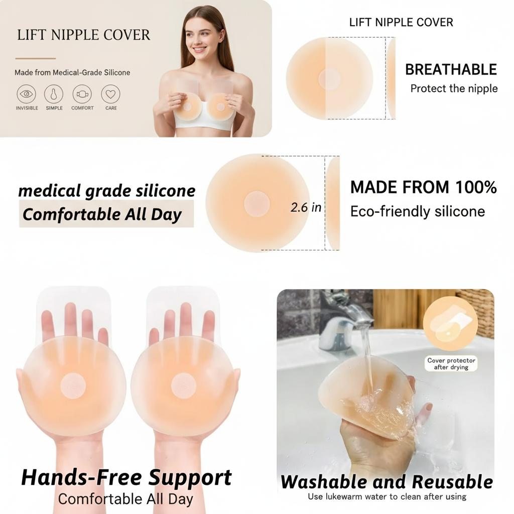 Breast lifting cream, breast lifting tape nipple cover, cream nipple cover, lifting nipple cover, straplessadhesive bra, silicone adhesive bra, reusable women's breast tape (circular) pad