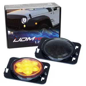 iJDMTOY Smoked Lens Amber Full LED Front Fender Flare Side Marker Light Kit For Jeep 2007-2017 Wrangler JK