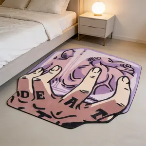 Personalized art palm shaped carpet, pink purple contrasting velvet floor mat, bedroom bedside anti-slip and wear-resistant foot mat, decorative mat suitable for ins style home decoration, Home Decor Rugs