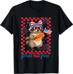 Feral But Free Men Women Kids Funny Raccoon 4th of July T-Shirt