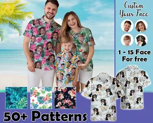 Custom Hawaiian Family Travel Shirt With Face Name Custom Hawaiian Shirt For Men Women Kid Hawaiian Dog Shirt [Send us custom text when you finish ordering]