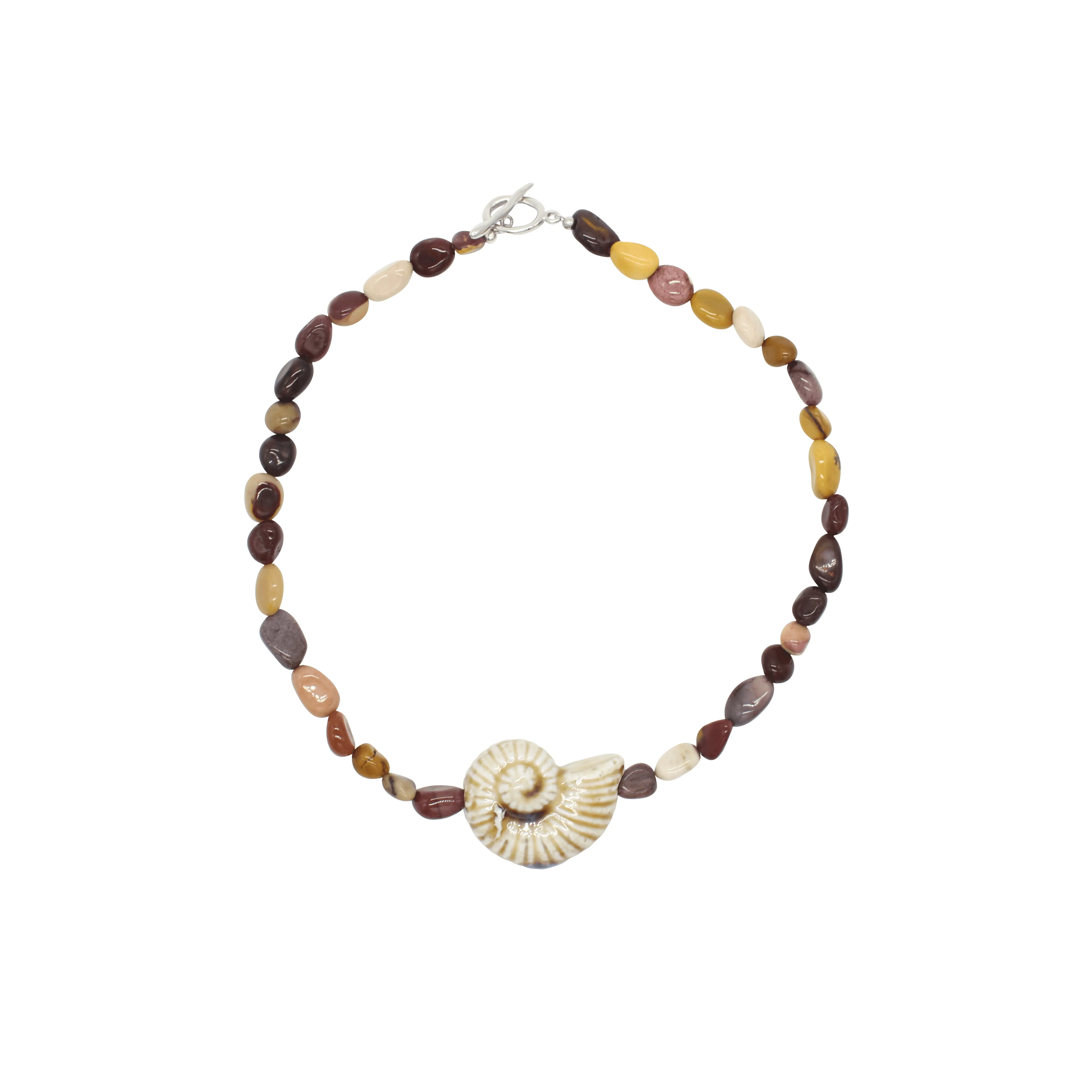 Mookaite Necklace With Ceramic Shell Pendant 16.5"