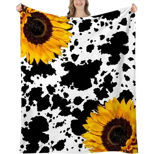 Sunflower Gifts for Women, Cow Sunflower Blanket, Birthday Gifts for Women Mom Sunflowers Gift Ideas, Cow Print Stuff, Sunflowers Throw Blanket, 60"x50"