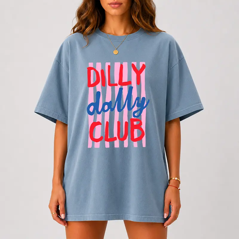 Comfort Colors Dilly Dolly Club T-Shirt, Retro Colorful Graphic Tee, Trendy Striped Shirt, Cute Western Inspired Tee for Women