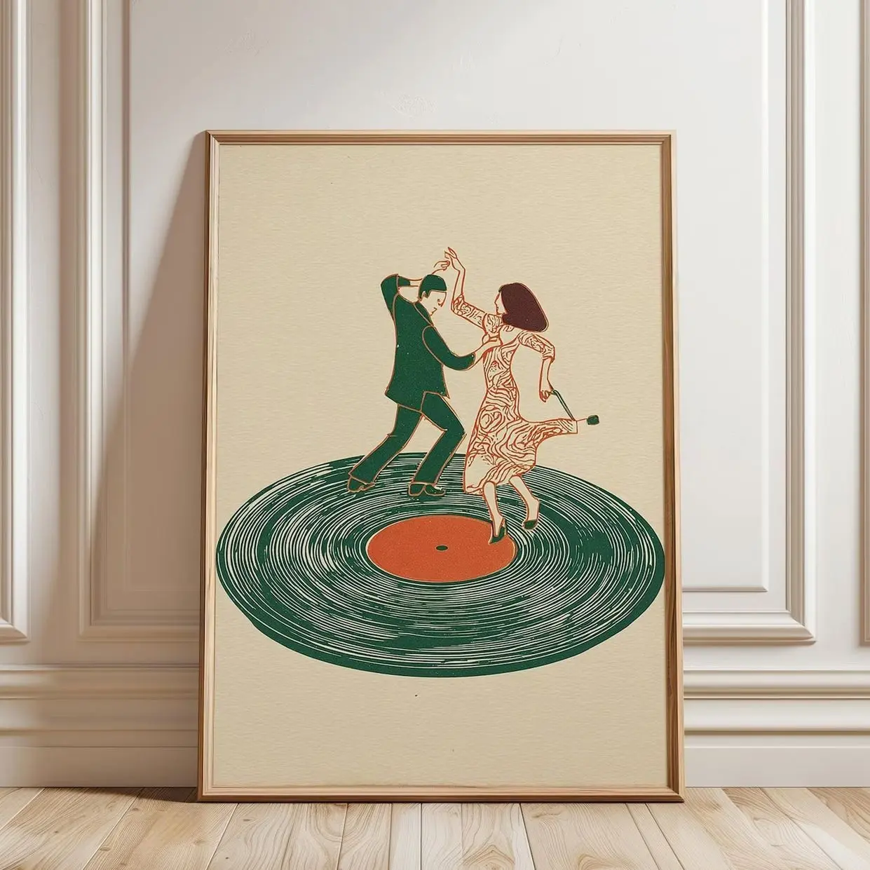 Couple Dancers on Record Poster, Retro Disco Wall Art |Frameless Poster W