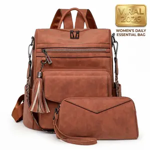 【QUAWUJIE】Large Designer Backpack Purse Aesthetic Leather Multi Pocket Daily Use Bag for Women Girls