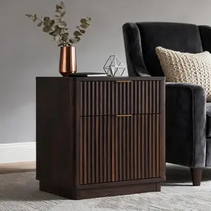 Modern Nightstand with USB Charging Station - Nightstand with 2 Drawers for Bedroom, Living Room, Small Spaces