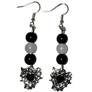 Black and white spider heart earrings dangling edgy  aesthetic daily use