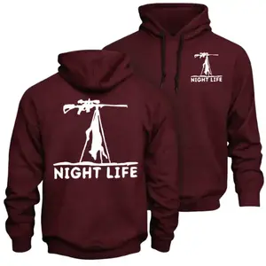 Coyote Night Life Hunting Hoodie - Night Hunting Graphic with Tripod Thermal Scope Setup Back Print, Outdoor Night Hunting Apparel for Predator Hunters and Thermal Hunters