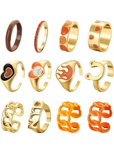 12 Pcs Y2K Colorful Rings Acrylic Plastic Resin Rhinestone Gem Alloy Rings Pink Orange Purple Green Heart UFO Flower Ying Yang CZ Square Stackable Cute Chunky Gold Trendy for Women Girls