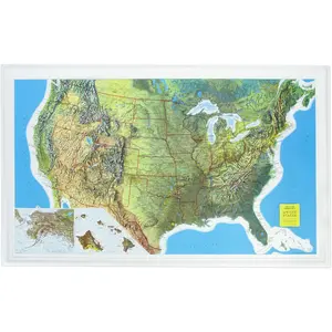 Map | A True Raised  Map - You Can Feel the Terrain | Vacuum-formed Molded | 34.5? x 22? | Detailed Topography