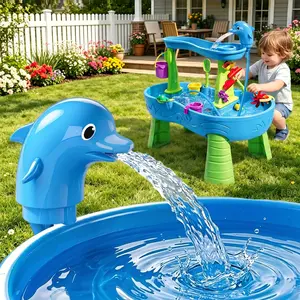 Pitjeck Dolphin Water Table Pump, Dolphins Cordless Rechargeable Pump for Water Tables, 3 Hours of Non-Stop Work Fun Water Fountain Play, No Drill Installatio, Water Play Table Accessories for Toddlers & Kids