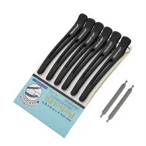 Professional Hair Clips for Styling Sectioning, Non Slip No-Trace Duck Billed Hair Clips with Silicone Band, 6 Clips Pack Durable Anti-Slip Aluminum Hair Clips, Salon and Home hair Cutting Clips for Hairdresser, Women, Men - 4.3 inch / 11 cm Long