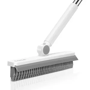 Grout Cleaner Brush with Long Handle, V-Shaped Floor Scrub Brush, Swivel Grout Brush, Stiff Bristle Floor Grout Scrubber for Bathroom, Tile Line, Crevice, Kitchen, Wall, Deck, Garage, White Grey