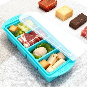 Silicone Freezer Tray With Lid - Silicone Freezer Food Molds- Large Ice Cube Tray,Silicone Freezer Container,Freeze & Store Soup, Sauce, Broth,Leftovers - Makes 4 Perfect 1 Cup