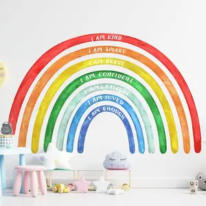 P-WPA07   76.77x47.24'' Watercolor Large Rainbow Wall Decal Classroom Wall Decor with Inspirational Quote Peel and Stick Stickers Waterproof Wallpaper for Girls Kids Bedroom Nursery Playroom(Bright) Decorative Mural