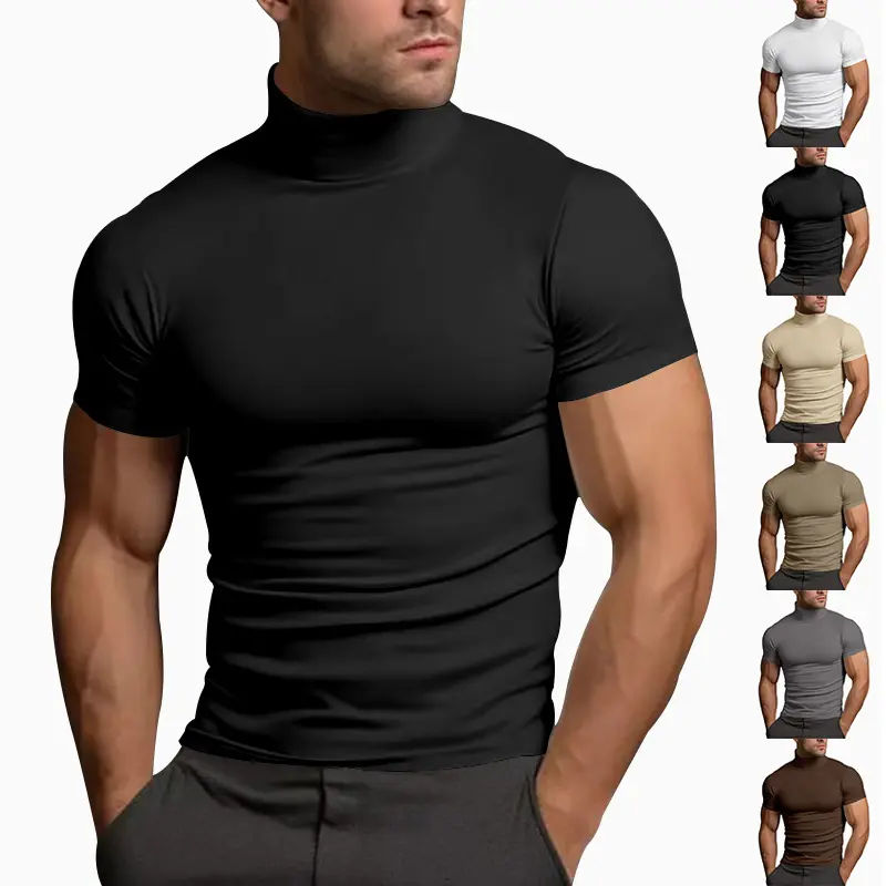 3 Pack Men’s Mock Neck Short Sleeve T Shirt, Slim Fit Breathable Base Layer Top, Fitted Summer Tee for Gym Workout, Training, Casual and Daily Wear