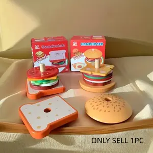 Wooden Burger Sandwich Stacking Toy for Kids, Montessori Educational Toy for Boys & Girls Aged 3-5 Years, Fine Motor Skills Development Gift