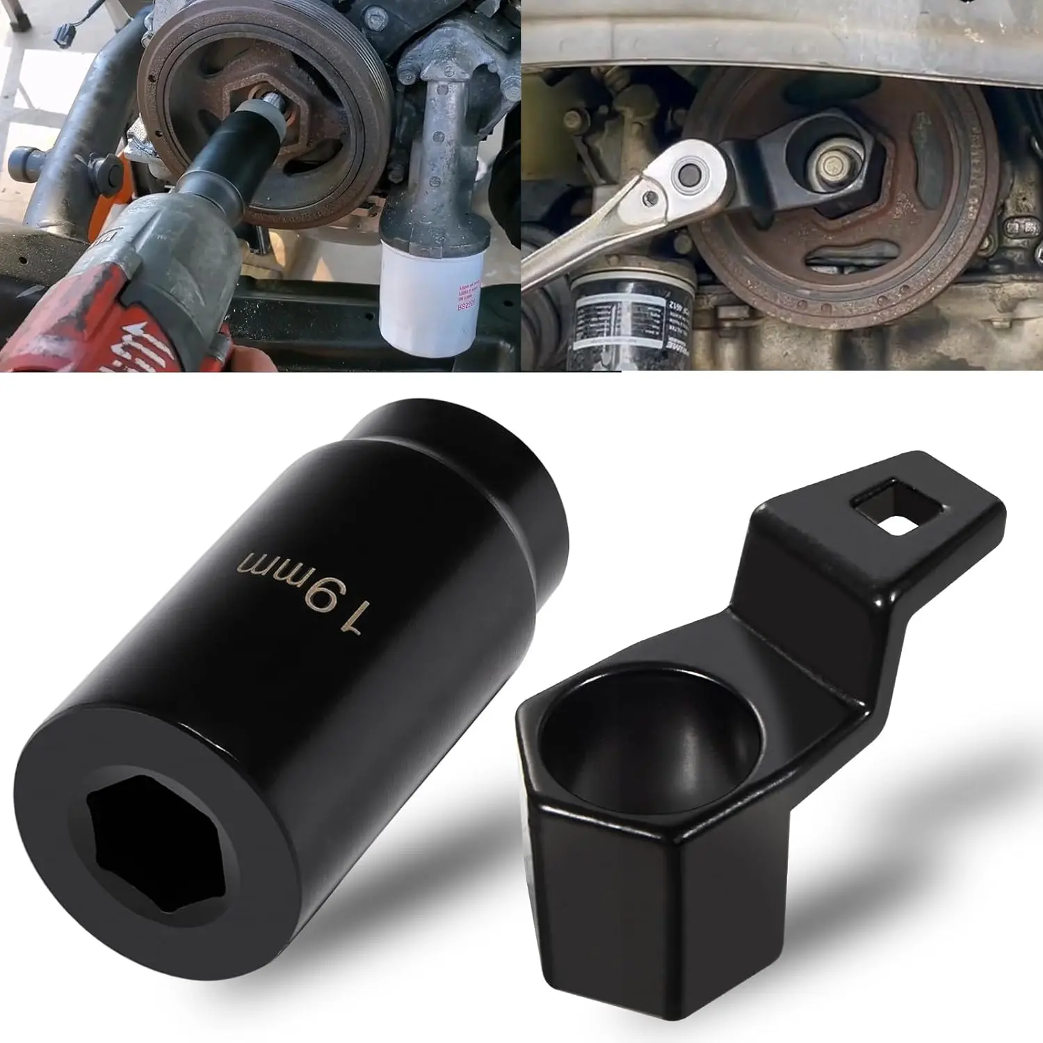 Honda & Acura Engine Crank Pulley Removal Kit - 19mm Harmonic Balancer Socket, 50mm Crankshaft Holder Spanner, Deep Counter-Weighted Socket Tool