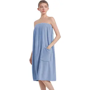 Towel Wrap For Women After Shower,Plush Bath Robe Female,Sauna Spa Wrap Around Towels With Pockets
