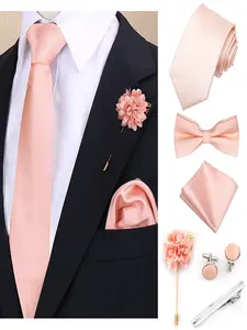 Men's Solid Color Tie Bow Tie Set, 6-Piece Business Wedding Party Gift, Fashionable Suit Accessories, Perfect for Various Occasions