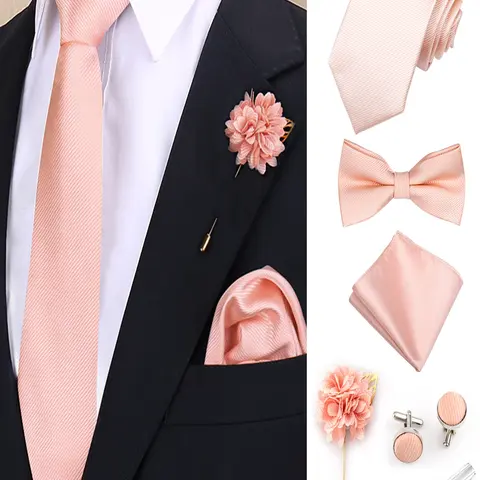 Men's Solid Color Casual Elegant Tie Bow Tie Set, 6-Piece Business Wedding Party Gift, Fashionable Suit Accessories, Plain Ties, Perfect for Various Occasions