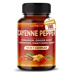 AUMETO Cayenne Pepper 10-in-1 Botanical Complex — with Cinnamon, Ginger & Cardamom — Supports Digestive Wellness & Daily Vitality (180 Capsules)
