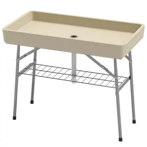 Outdoor beverage cooler table HDPE material powder coated steel frame weather resistant easy clean surface perfect for backyard tailgate beach gathering