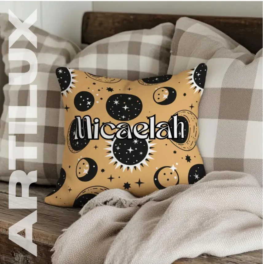 Personalized Name Throw Pillow, Customize with Names Housewarming Gift, Custom Cushion, Celestial Themed Pillow Gift for Him