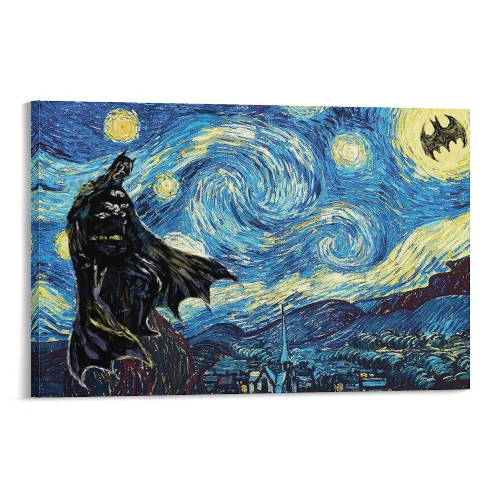 UV Protected Van Gogh's Starry Night Framed Canvas Print - Eco-Friendly Sun Protection, Multi-Size (8x12in/16x24in/20x30in), Chic Colorful Style Home Inspo Room Decor for Living Room, Bedroom, Wall Art