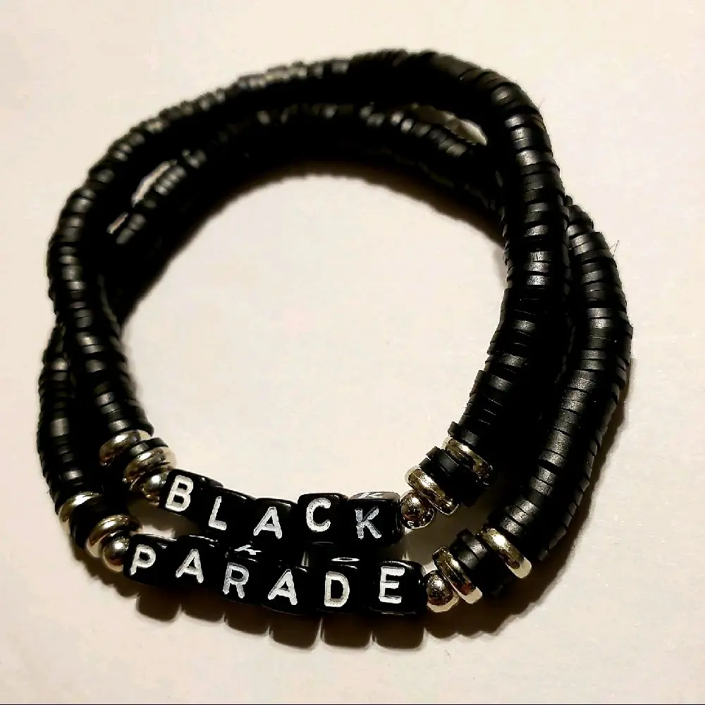 Black Parade MCR-Inspired 7" Black Clay Bracelets with Silver Spacers Handmade in Oklahoma Fashion Jewelry