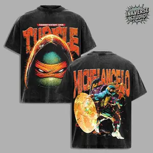 InkVerse Limited Edition Michelangelo Teenage Mutant Ninja Turtles Graphic Tee, Orange Mask Ninja Warrior Nunchaku Energy Comic Design T Shirt, Mutant Hero Style, Oversized Streetwear Unisex Tee, Neon Vintage Comic Look, Gift for Fans