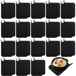20 Pack 7x9'' Cotton Pot Holders with Pocket & Hanging Loop, Sublimation Bulk Oven Heat Resistant Pads for Kitchen Cooking Baking (Black)