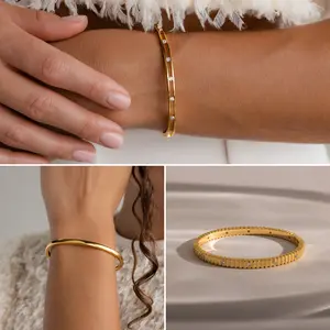 Bangle Set by Caitlyn Minimalist - Set of 3: Classic Bangle, Lace Diamond Bangle, & Ribbed Diamond Bangle Bracelet - Minimalist Stacking Bracelets for Women - Gift for Her