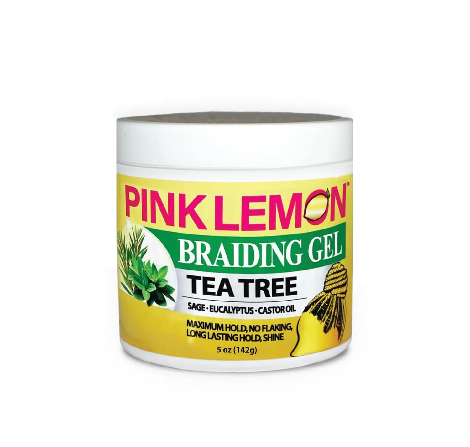 PINK LEMON Tea Tree Braiding Gel, Maximum Hold for Wavy Hair, Locs & Braids, High Shine & No Flaking Formula, 5 oz, Curly Hair, Micro Braids