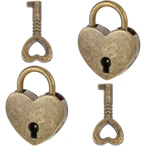 2 Pack Heart Lock, Mini Bronze Antique Heart Shaped Padlock with Key, Small Metal Vintage Archaize Style Hearts Lock and Key for Diary Book Locker, Jewelry Box, Storage Box, Suitcase, Handbag