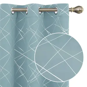 Deconovo Geometric Line Print Blackout Curtains for Bedroom Windows Set of 2 Energy Saving Patterned Thermal Insulated Black Curtains for Small Window - 2 Panels, Each 42x54 Inch, Sky Blue