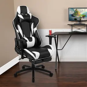 Flash Furniture CH-187230-BK-GG 29 in. X30 Gaming Chair Racing Office Ergonomic Computer Chair with Fully Reclining Back & Slide-Out Footrest Leather Soft, Black