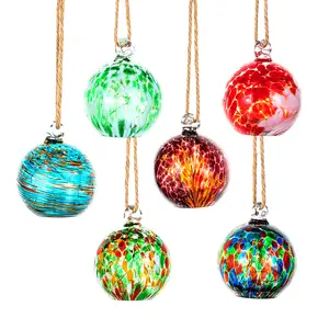 Set of 6 Hand Blown Glass LED Christmas Ornaments Hanging Gazing Ball Witches Ball Christmas Decor for Garden Patio Window Xmas Tree Greenery Addition