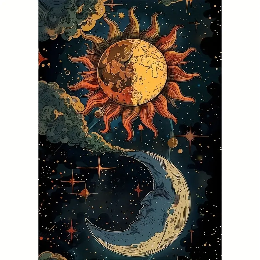 [DIY Diamond Painting Kit] 5D DIY Diamond Painting Kit - Full Drill Crystal Art Wall Decor, Sun and Moon Theme Gift for Adults, Galaxy, Diamond Pattern Design, Crafts