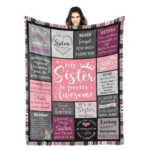 Sister Blanket My Sister Is Pretty Awesome Gift Soft Cozy Throw Blanket With Storage Bag Warm Napping Blanket For Home Office Travel Camping Birthday Christmas Gift For Sister