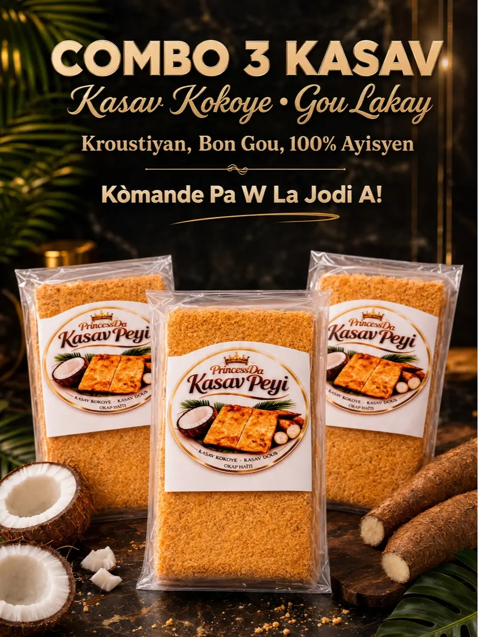 PrincessDa Kasav Ayisyen Variety Pack Snacks - Kasav Peyi, Kasav Kokoye, Dous, Okap Flavors