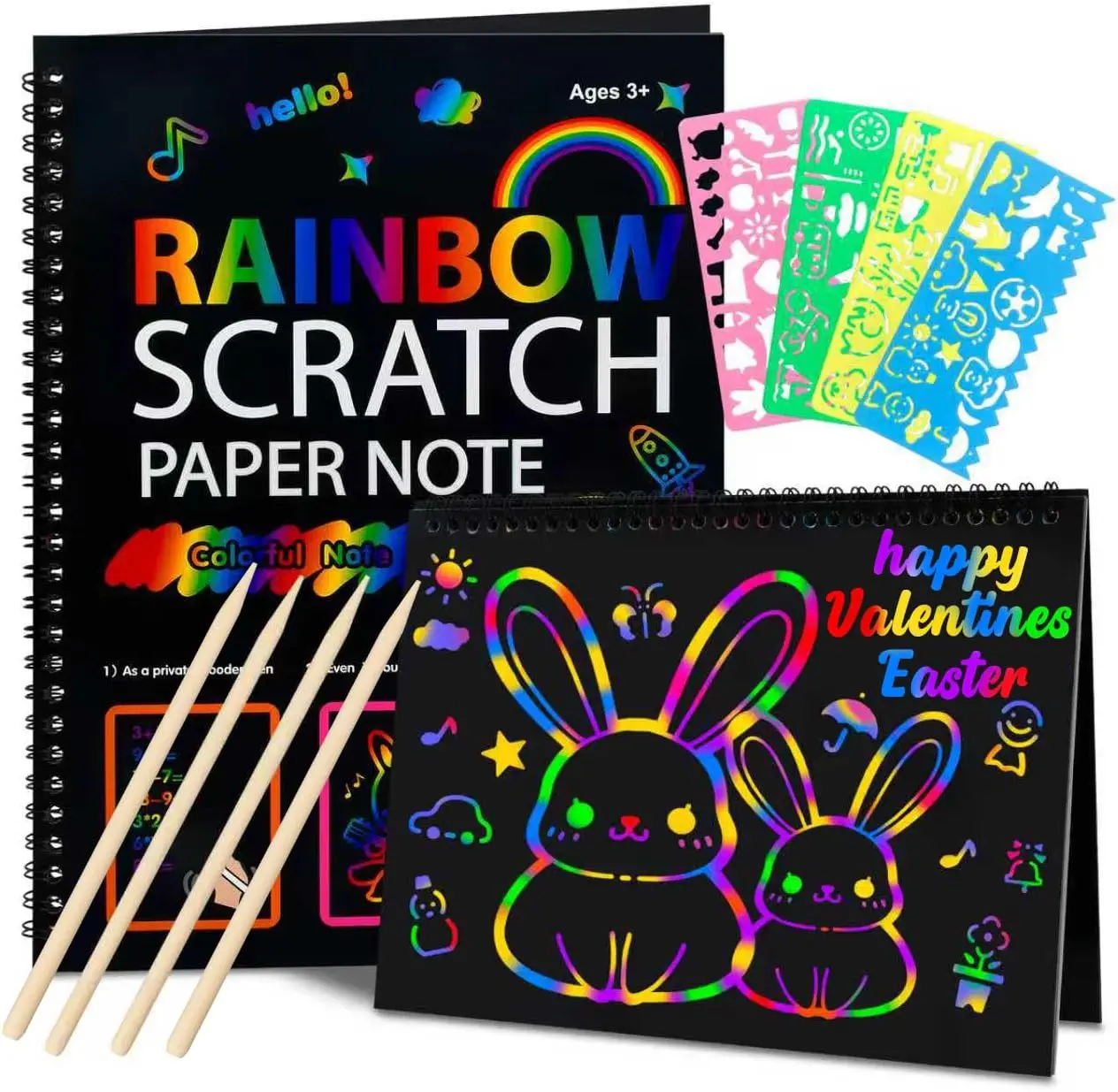 2pcs Colorful Paper Material Rainbow Scratch Paper Art Set, Easter Basket Stuffers for Kids Ages 3-12, Back to School Classroom Teacher Supplies, Arts & Crafts Educational Toys