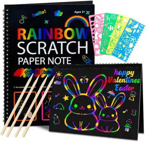 2pcs Rainbow Scratch Paper Art Set,Valentines Day Gifts for Kids,Scratch Paper Art Crafts Back to School Classroom Teacher Supplies Easter Basket Stuffers Game Party Favors Activities Toys for Boy Teen Girls Ages 3-12 Years Old 2Pack