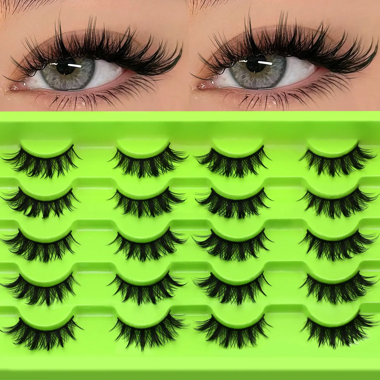 GROINNEYA 10 Pairs Manga Anime Lashes Foxtail Lash Glam Volume Lashes Thick, Fluffy, Dramatic Makeup False Eyelashes Wispy Faux Mink Eyelashes Wet Look Fake Lashes Versatile Stylish Full Strip Lashes,Soft Lightweight Natural,Suitable For Any Occasion Gift