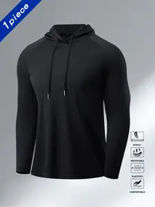 Men's Long Sleeve Sporty Hoodie, Breathable Sports Hoodie, Breathable Sweat-Wicking Fabric, Ideal for Gym Running Cycling Fishing Daily Wear