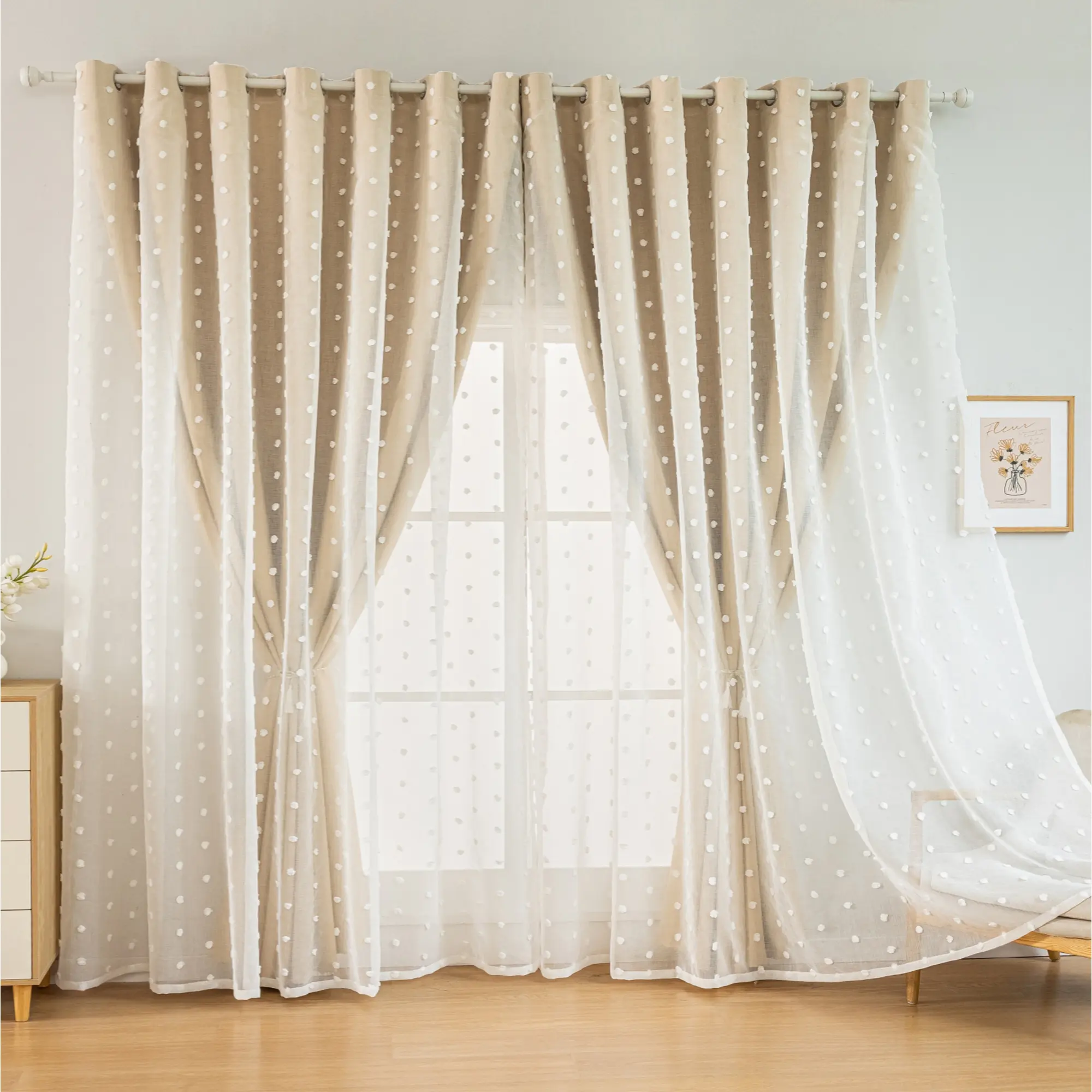 Elegant Polka Dot Sheer Blackout, UV Protection, Ring Hole Design, Home Decoration Curtain, Perfect for Bedroom Living Room Balcony Decor