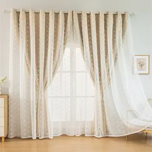 Elegant Polka Dot Sheer Blackout, UV Protection, Ring Hole Design, Home Decoration Curtain, Perfect for Bedroom Living Room Balcony Decor